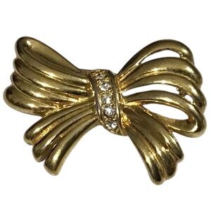 Faux Diamond Bow Brooch Fashion Costume Jewelry Vintage